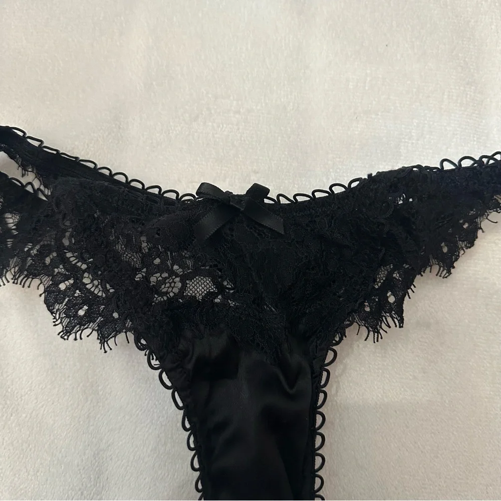 New! For Love And Lemons Faye Black Lace thong Panty 51014